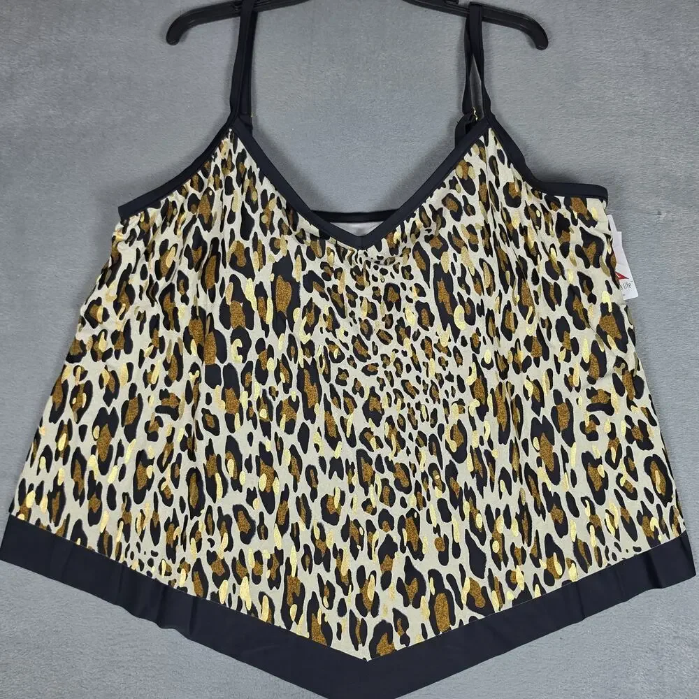 Maxine of Hollywood Women's Swim Top Tankini Leopard Print Gold Foil NWT Size 24
